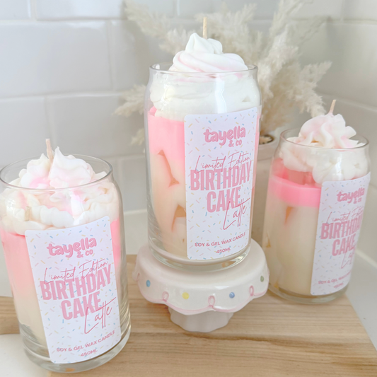 Iced Birthday Cake Latte Candle